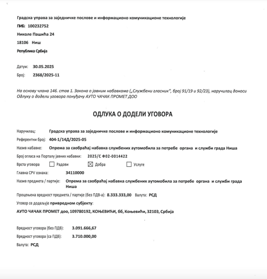 Gradska uprava Niš kupuje dve nove službene "škode" 2 Screenshot 2025 05 30 at 15.18.26
