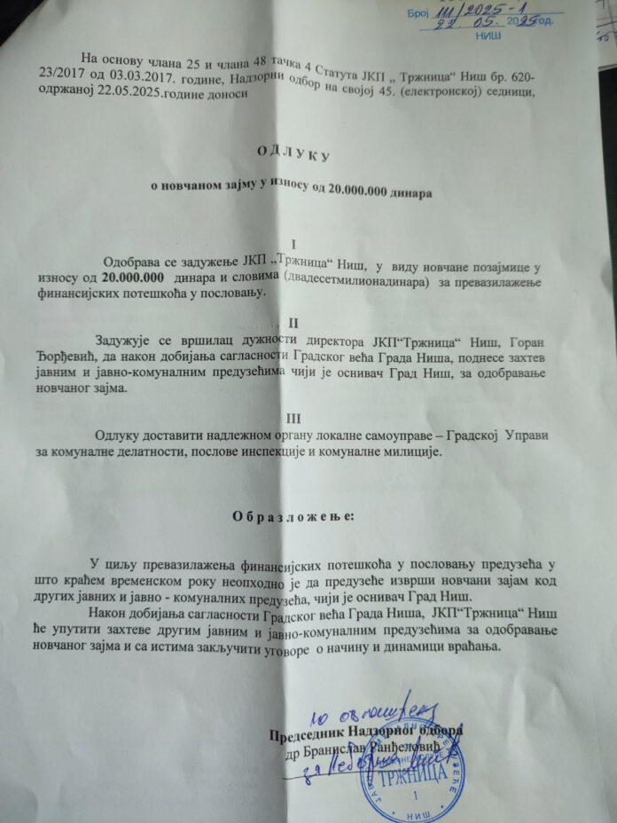 "Tržnica" traži 20 miliona na zajam od drugih niških preduzeća, SSP za bankrot krivi direktora 2 trznica