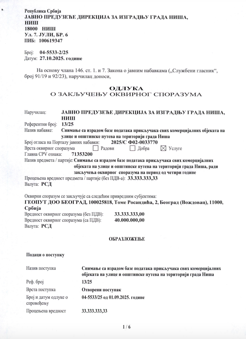 Niš pravi bazu zauzeća niških ulica za 340.000 evra, posao dobila firma iz Beograda 2 Screenshot 2025 10 28 at 11.30.25