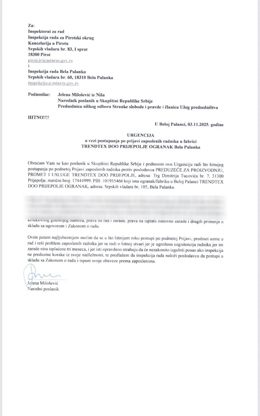 Zbrka u fabrici u Beloj Palanci - upozorenja otkazima zbog lažnog kolektivnog odmora i prijave inspekciji 3 prijava inspekcija
