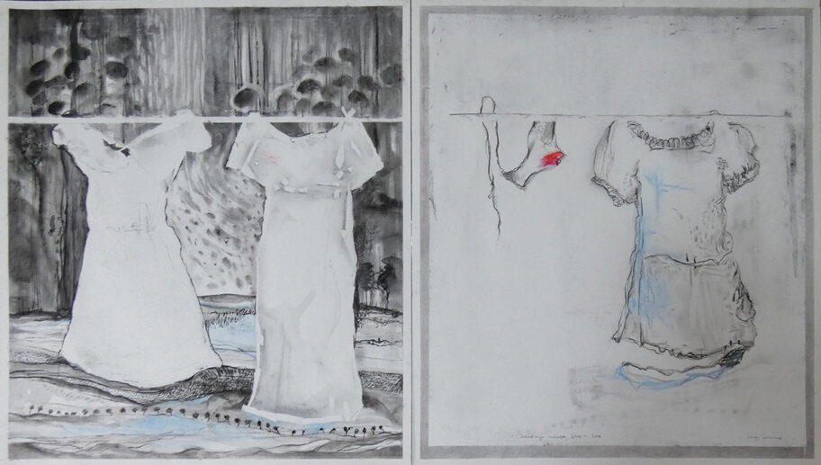 Zavisnost od lekova, malograđanski mentalitet, otuđenost - teme ovogodišnje izložbe "Niški crtež" 3 Сања Солунац 1987 Крагујевац Одрастање младе жене 2023 комбинована техника