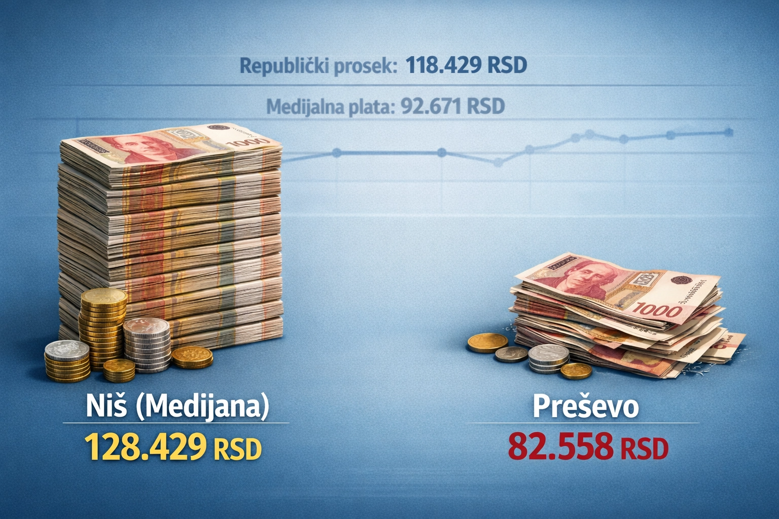 Statistika: U Nišu prosečna plata 115 hiljada, u Pirotu 105, a Leskovcu 93 hiljade dinara 1 plate juga srbije kreativna