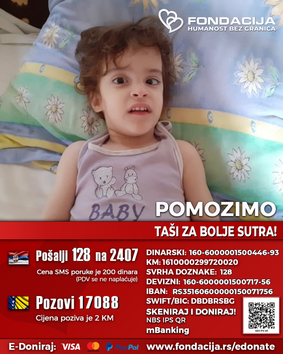 Maloj Taši iz sela Žitorađa kod Vladičinog Hana potreban novac za lečenje u inostranstvu 2 128 banner bih