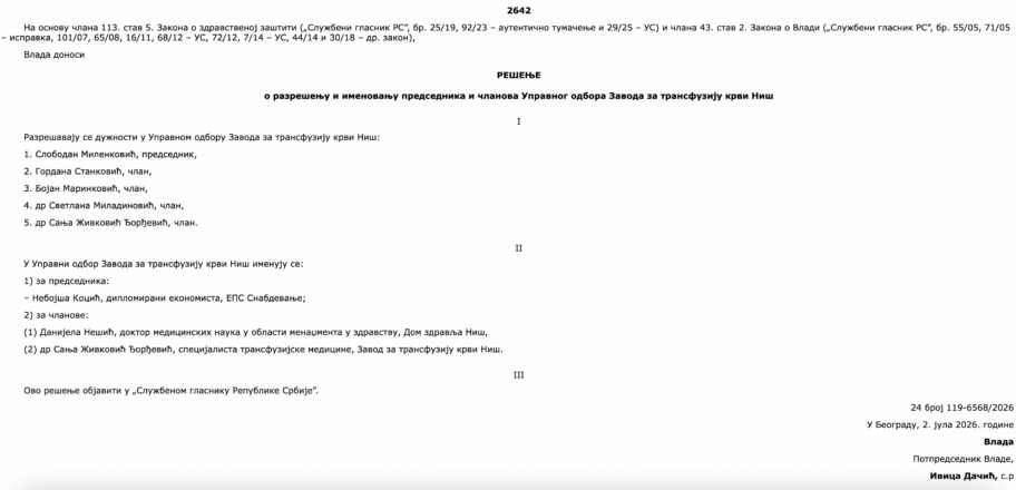 Niški Zavod za transfuziju dobio novi Upravni odbor - na čelu bivši predsednik Opštine Medijana 3 Screenshot 2026 07 06 at 13.05.24